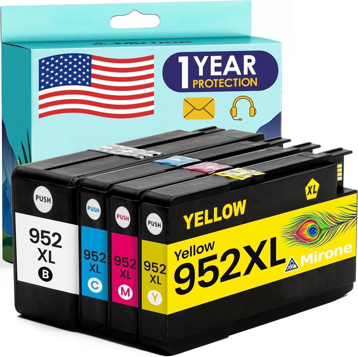 Mirone 952xl Compatible Ink Cartridges Replacement for HP 952xl Ink Cartridges Combo Pack for HP 952 Combo Pack 952 XL Black and Color for HP952XL 8710 Printer for HP952 4 Pack