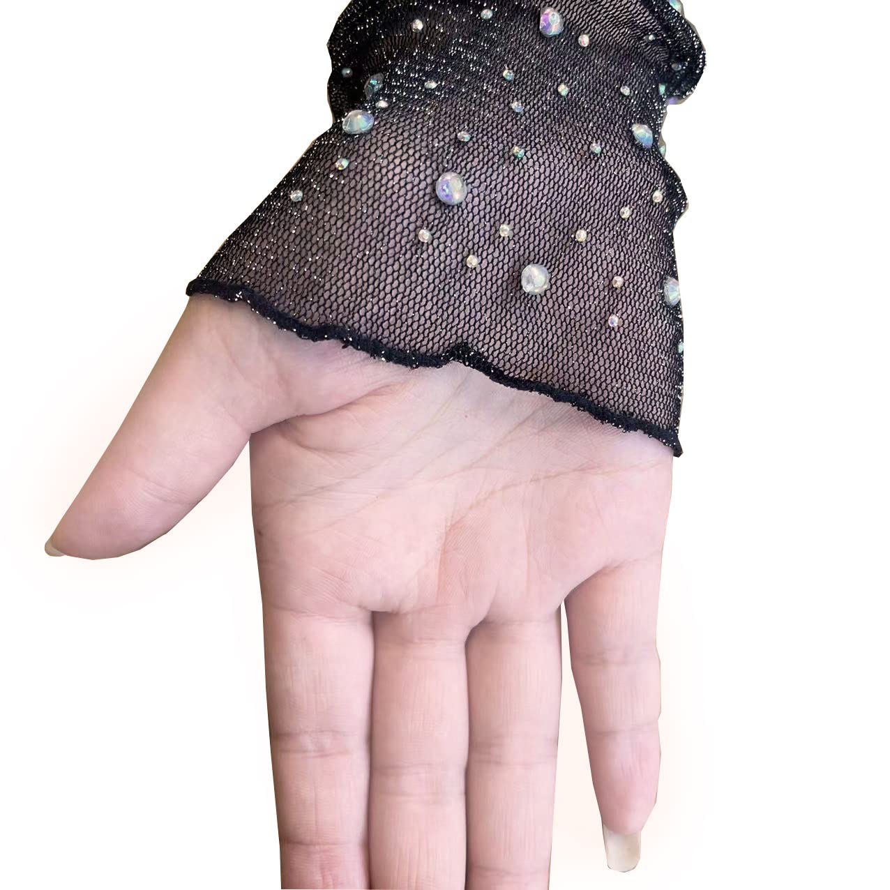 Wambere Fishnet Gloves, Rhinestone Mesh, Black, One Size, Acetate, Halloween Accessories, APPAREL_GLOVES - Image 2
