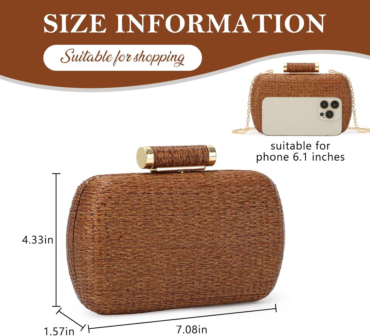 GOKTOW Small Straw Purse Clutch for Women,Woven Handbag Raffia Bag for Summer,Wicker Evening Bag for Party Wedding