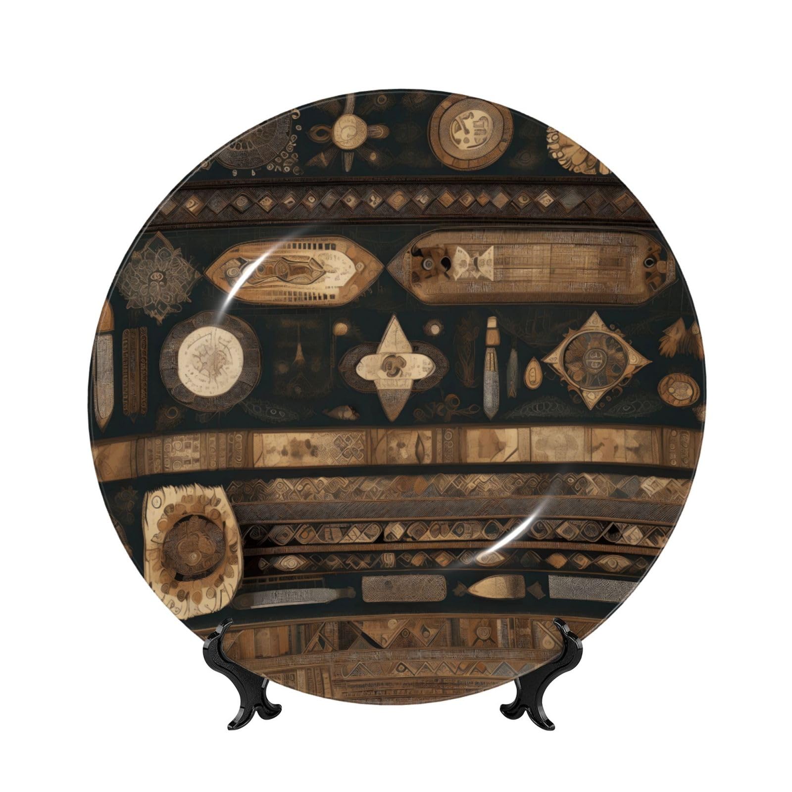 SXZVVBN Bohemian style Bone China Decorative Plate Art with Stand Removable Adhesive Hanging for Home Office 6in（15cm）