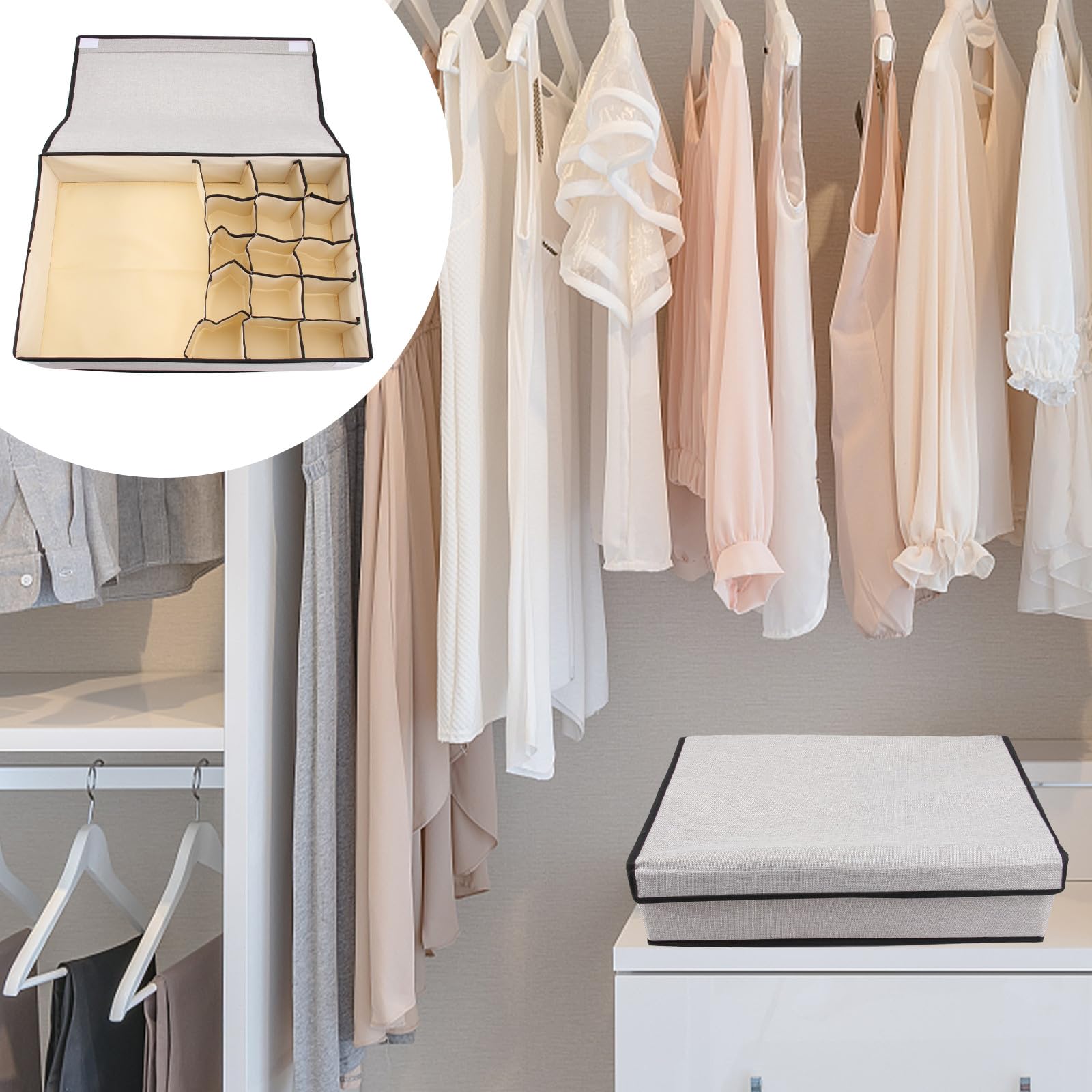 Levemolo Organizador de Cajones para Ropa Interior con Tapa Caja de Almacenamiento Multifuncional de Tela Lavable 16 Compartimentos Gris Claro para Sujetadores Calcetines y Bragas