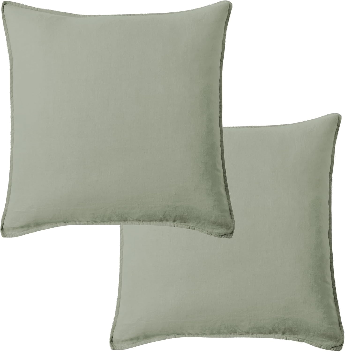 Levtex Home - 100% French Flax Linen - 20 x 20in. Decorative Pillow Cover (Set of 2) - French Flax Washed Linen - Sage Green - Pillow Cover Size (20 x 20in.)