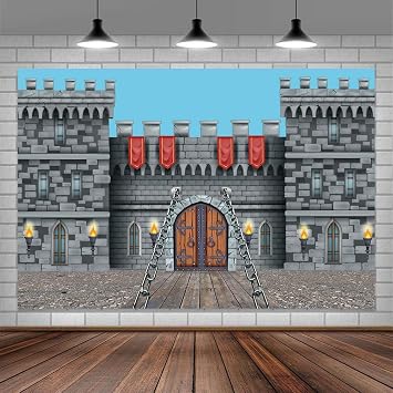 Knight Castle Backdrop 8 x 6 ft Medieval Entrance Door Castle Wall Stone Photography Background Polyester Banner for Picture Photo Shoot Birthday Party Decoration