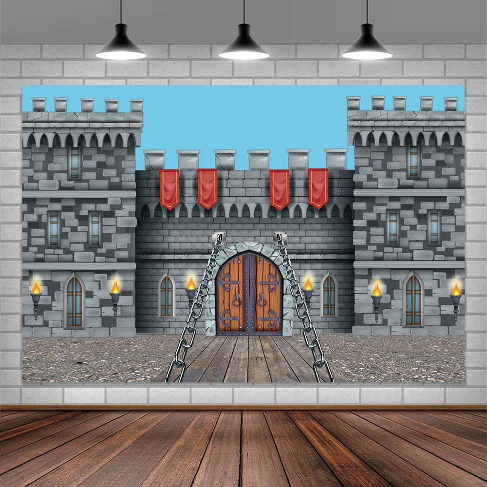 Knight Castle Backdrop 10 x 8 ft Medieval Entrance Door Castle Wall Stone Photography Background Polyester Banner for Picture Photo Shoot Birthday