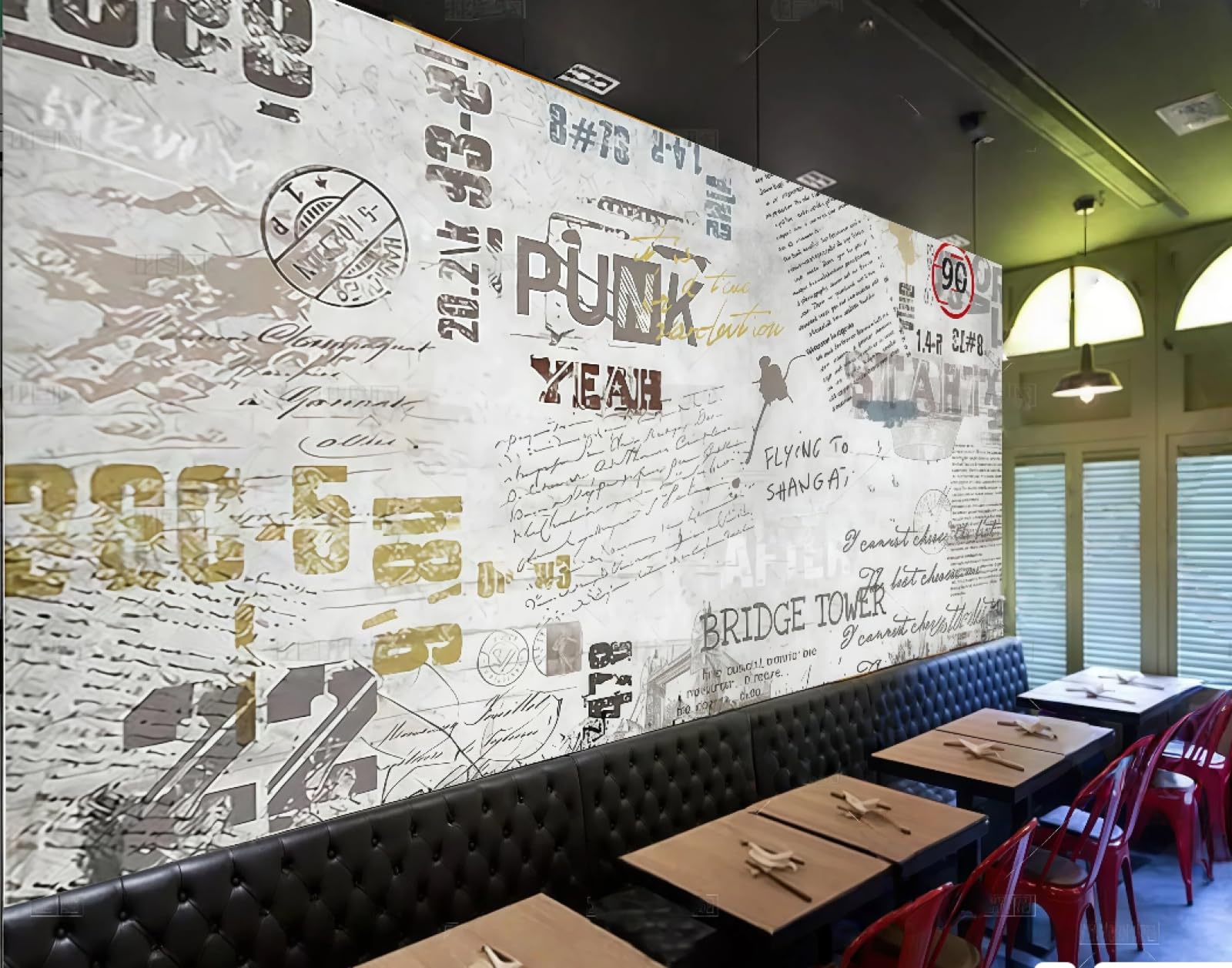 rskjdghshd Wallpaper Retro Nostalgic Cement Wall English Newspaper Poster Bar Western Restaurant Background Wall Mural Afternoon Tea Coffee Shop Wallpaper,3D,400x280cm