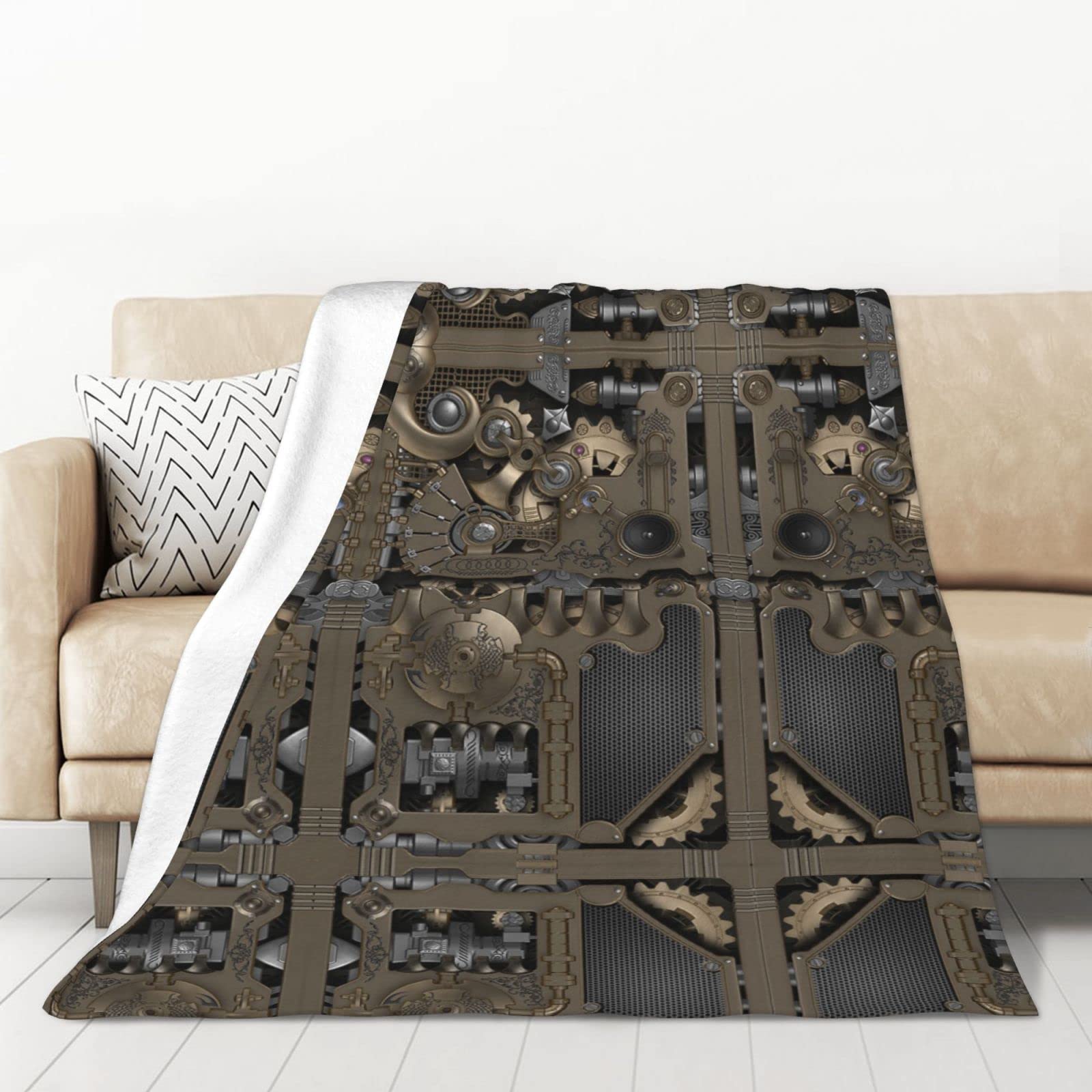 Couverture flanelle Steampunk engrenages mécanique lit canapé plaid chaud