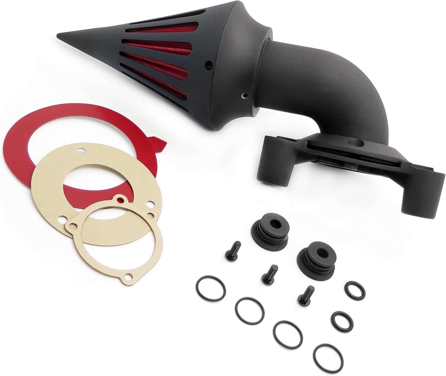 AfterMokit Replacement Cone Spike Air Cleaner Intake with Red Filter for Harley Davidson Sportster XL Models 1991-2006 Matte Black