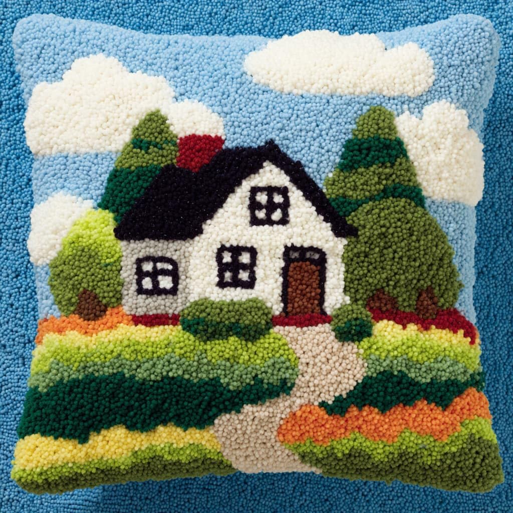 Henypt Latch Hook Cushion Kits Country Cottage