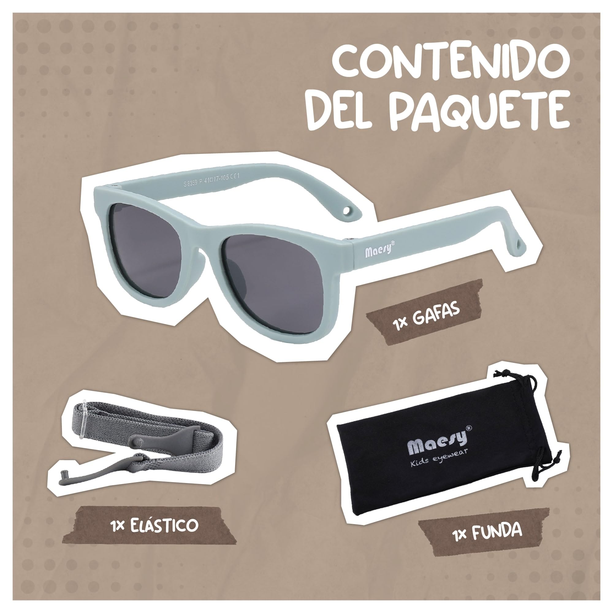 Gafas de Sol para Bebé, 0-2 Años, Protección Polarizada UV400, Montura Flexible y Blanda, Cinta Elástica Ajustable, Gafas de Sol Seguras y Cómodas para Bebés, Indi