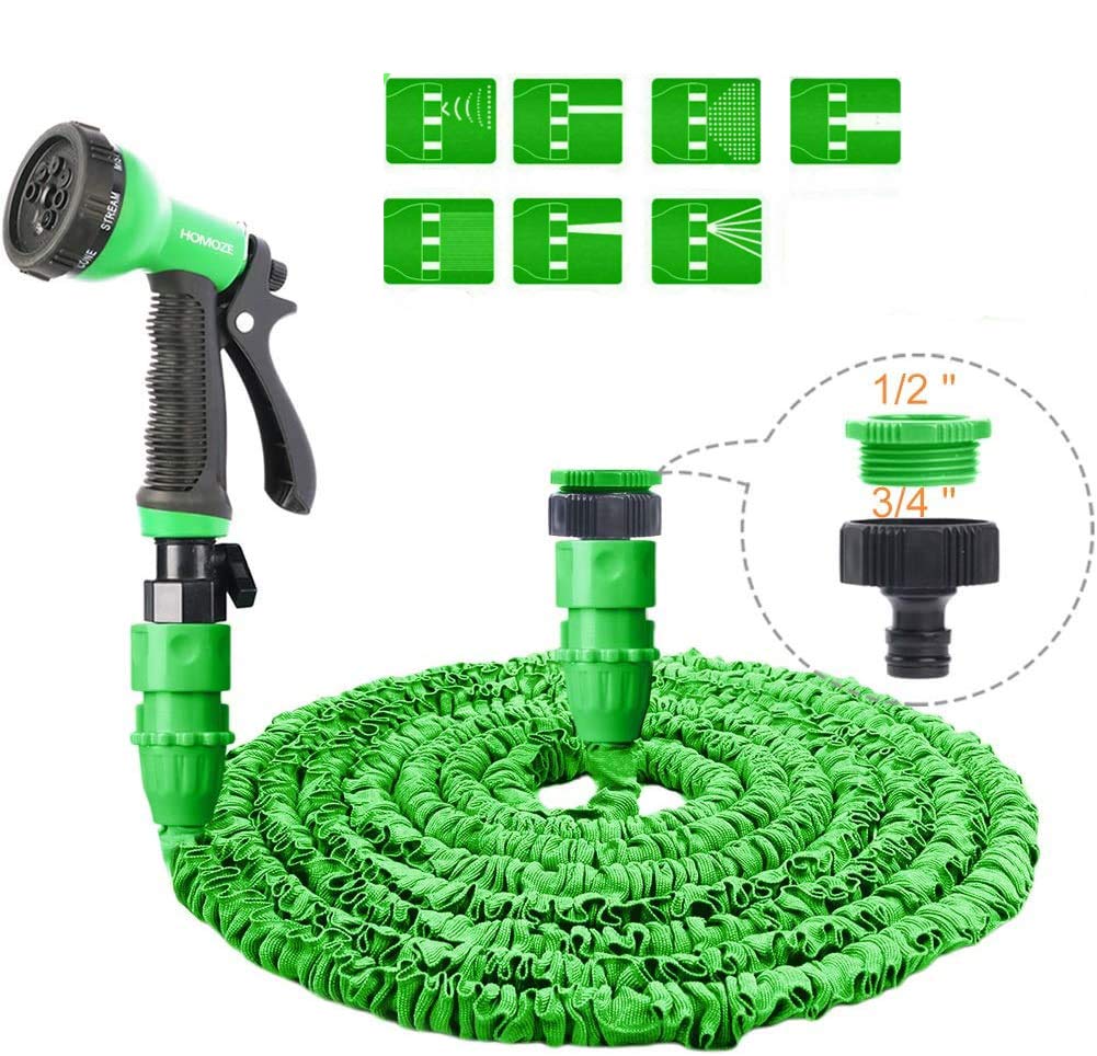 Garden Hose - 200ft Expandable Hose - Flexible Leakproof Water Hose Pipe - 7 Pattern Function Spray Gun & 3/4" 1/2" Fittings,Telescopic Magic Water Hosepide for Garden Pat Car Washing,Green