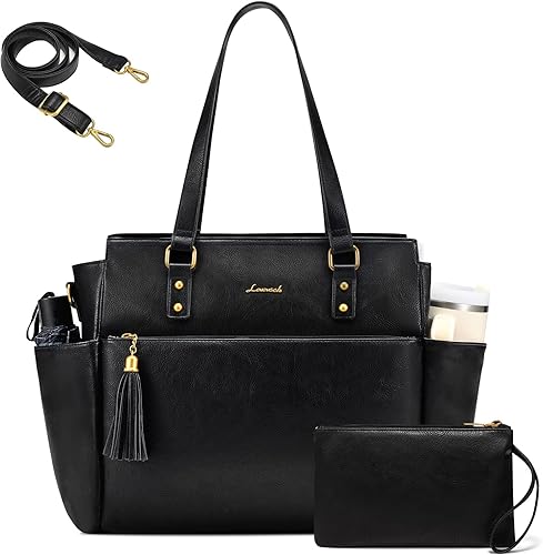 Miniatura 11 de LOVEVOOK Bolsa de mano para laptop para mujer de 15.6 pulgadas, bolsa de trabajo vintage con gran portavasos, bolsa impermeable para computadora y