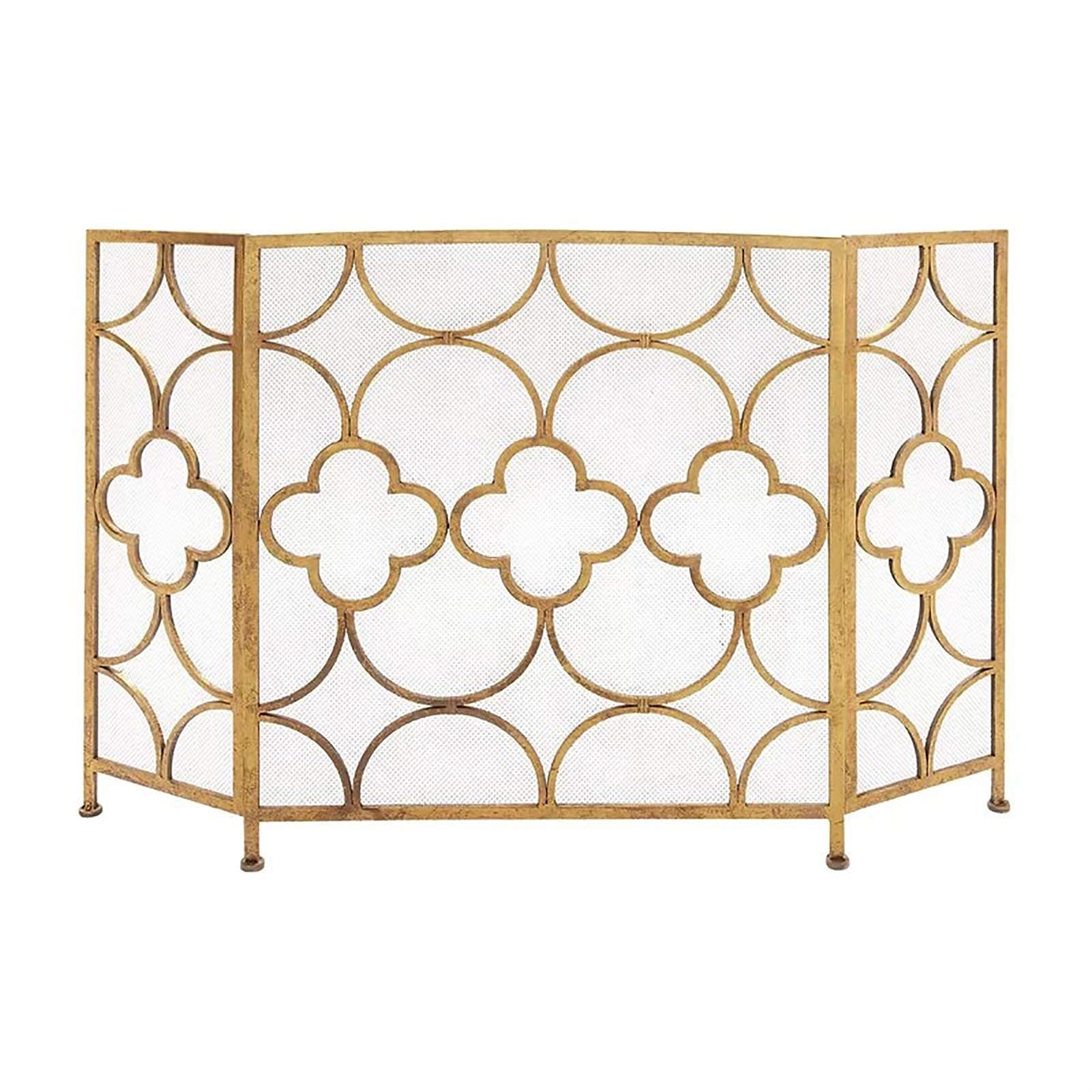 Buy Fireplace Screens 3 Panel Large Gold Folding Standing Mesh Gate