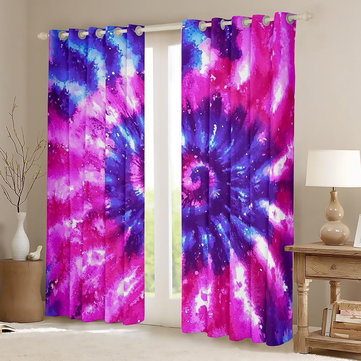 Colorful Blackout Curtains Psychedelic Spiral Curtains 84"X63",Colored Gradient Tie Dye Curtains & Drapes Boys Girls Gypsy Hippie Quilt Cover,Exotic Ethnic Window Treatments,Pink Purple Blue
