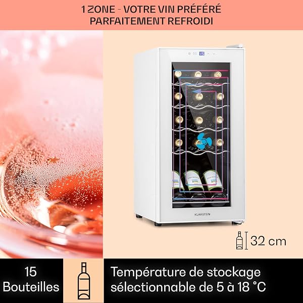 Visiter la boutique KLARSTEIN Klarstein , Caves à Vin de Vieillissement Conservation de 44L, Porte en Verre à Zone Unique, Bar Int/Ext, Frigo Vin, Armoire a Vin, 15 Bouteilles in use