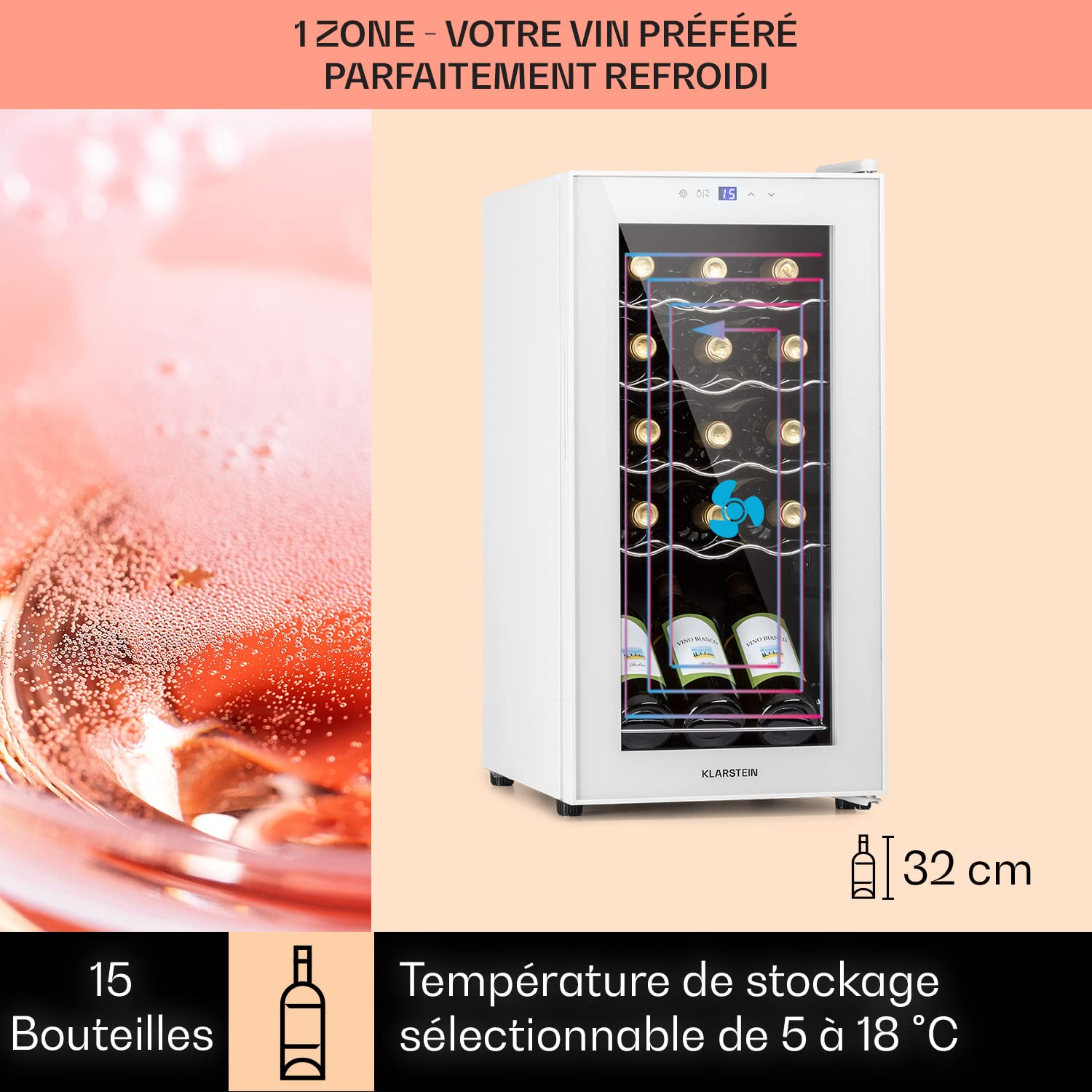 Visiter la boutique KLARSTEIN Klarstein , Caves à Vin de Vieillissement Conservation de 44L, Porte en Verre à Zone Unique, Bar Int/Ext, Frigo Vin, Armoire a Vin, 15 Bouteilles in use