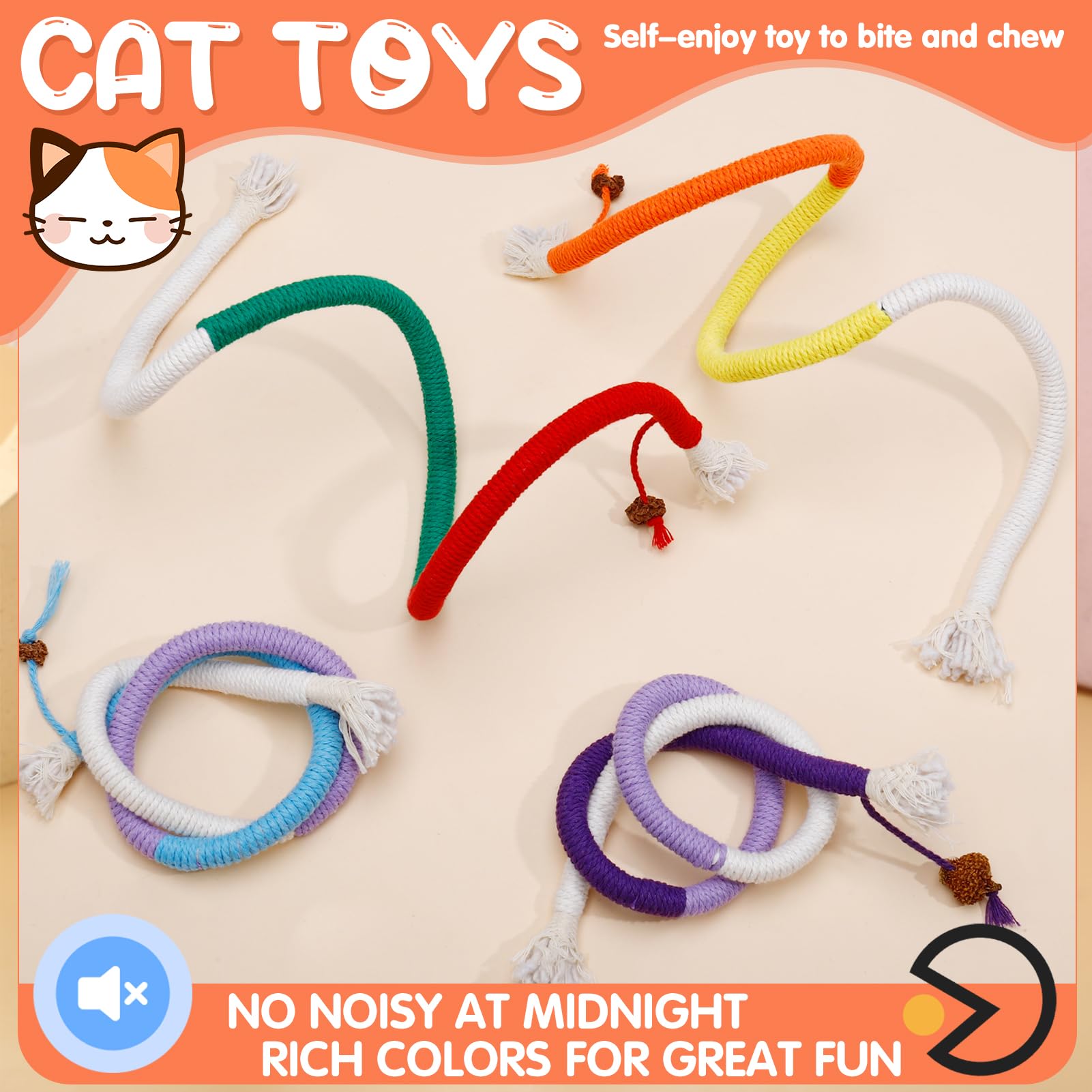 GSrenyu 4 PCS Catnip Cat Toys Chew Ropes, Cotton Chew Rope with Gall Fruit (27 Inches Each) Sticks Toy for Indoor Cats Teeth Cleaning - Image 3