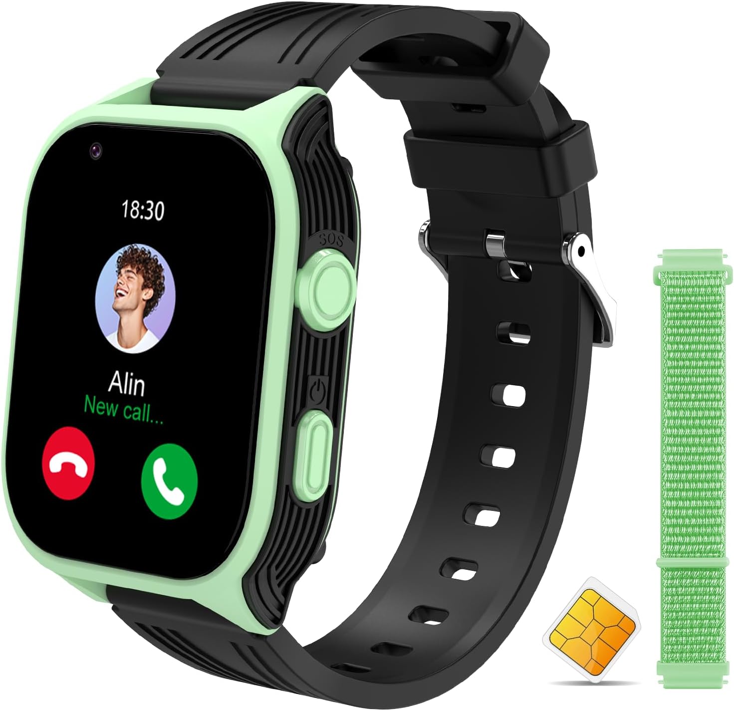 4G Kids Smart Watch with SIM Crad GPS Tracker Whatsapp 1.83" Large Touch Screen WiFi, Call, Voice Video Chat, SOS, Bluetooth, Alarm, Pedometer, Music, Camera Children for Age 4-15 Gift Green