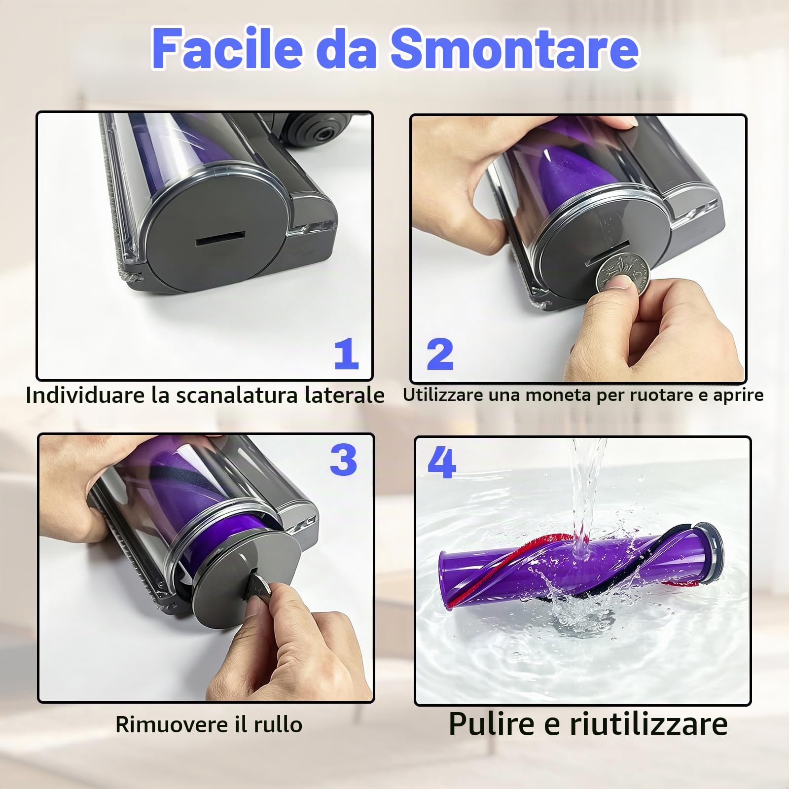 Spazzola per Dyson V7 V8 V10 V11 V15 Testina Della Spazzola Dell'Aspirapolvere con Funzione Di Sgancio Rapido Testina Di Turbo Elettrica Di Ricambio per Pavimenti Duri e Tappeti