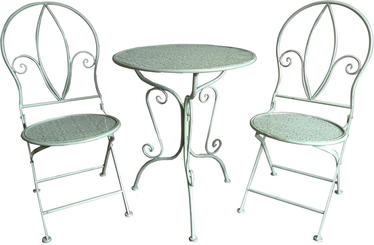 ASPECT French Style Metal, Avignon Bistro Set, Sage Green, Table 60dia x73(H) cm/Chair 48(W) x40(D) x93(H) cm