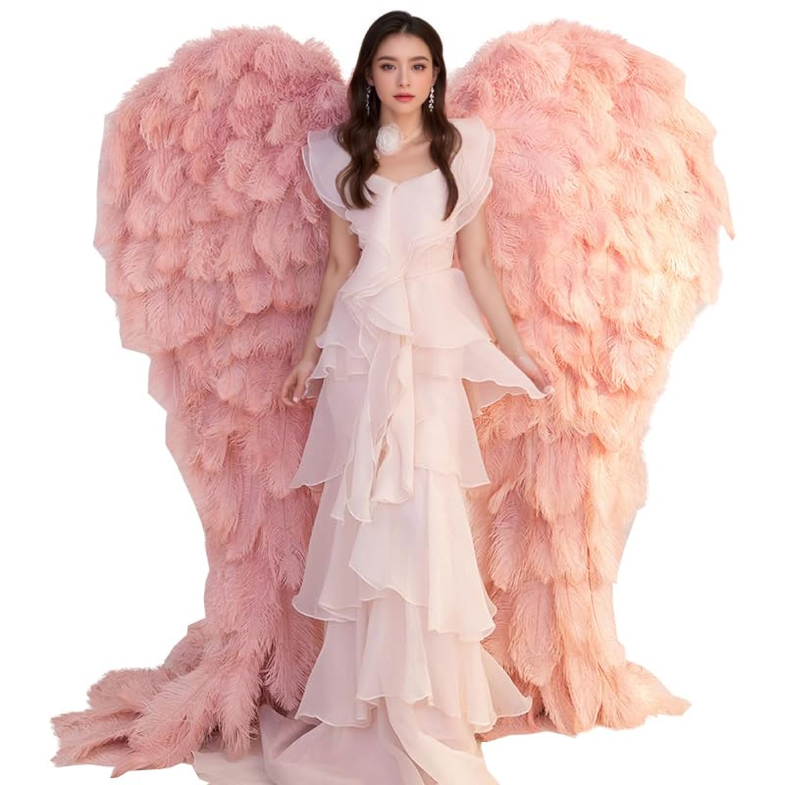 Royal Ostrich Feather Angel Wing Adult Rose Pink Angel Wings for Boudoir Photography Maternity Photoshoot