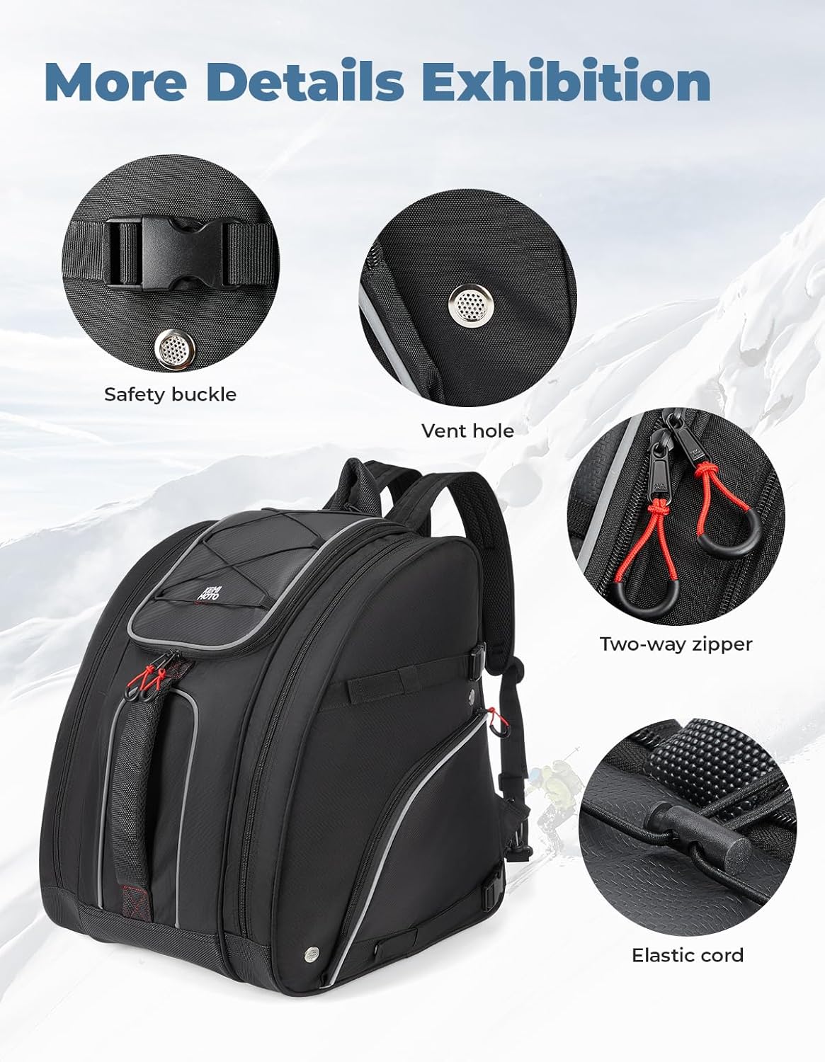 KEMIMOTO Ski Boot Bag, 55L Waterproof and Snowproof Skiing and Snowboarding Travel Luggage, Excellent for Store Ski Boots, Skis, Snowboards, Jacket, Helmet, Goggles, Gloves & Accessories