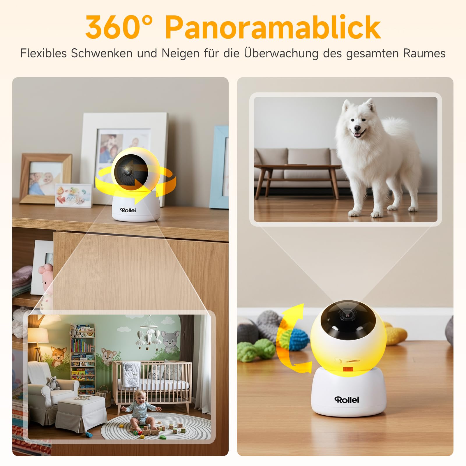 Rollei Überwachungskamera Innen 360° Indoor Security Cam Kamera Überwachung