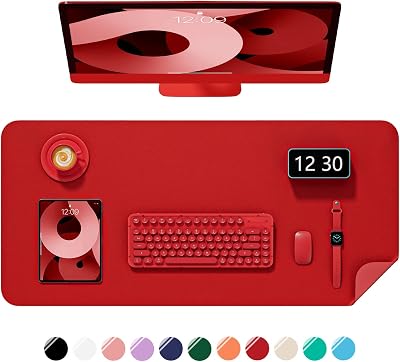 Desk Pad, 30" x 14" PU Leather Non-Slip Desk Mat Large Mouse Pad for Desktop, Waterproof Laptop Computer Writing Mat for Office, Home, Work, Gaming, Bright Red