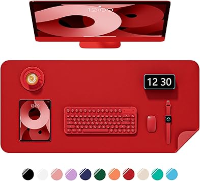 Desk Pad, 23.6" x 13.8" PU Leather Non-Slip Desk Mat Large Mouse Pad for Desktop, Waterproof Laptop Computer Writing Mat for Office, Home, Work, Gaming, Bright Red