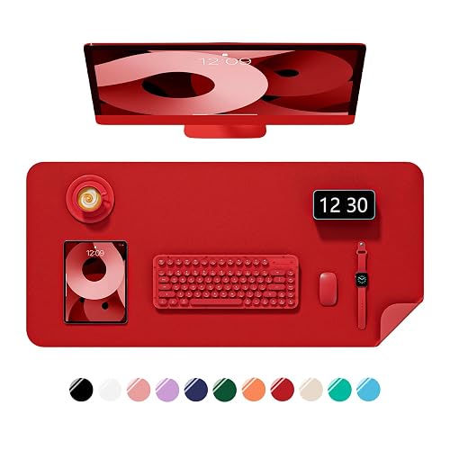 Niniubye Desk Pad, 23.6" x 13.8" PU Leather Non-Slip Desk Mat Large Mouse Pad for Desktop, Waterproof Laptop Computer Writing Mat for Office, Home, Work, Gaming, Bright Red