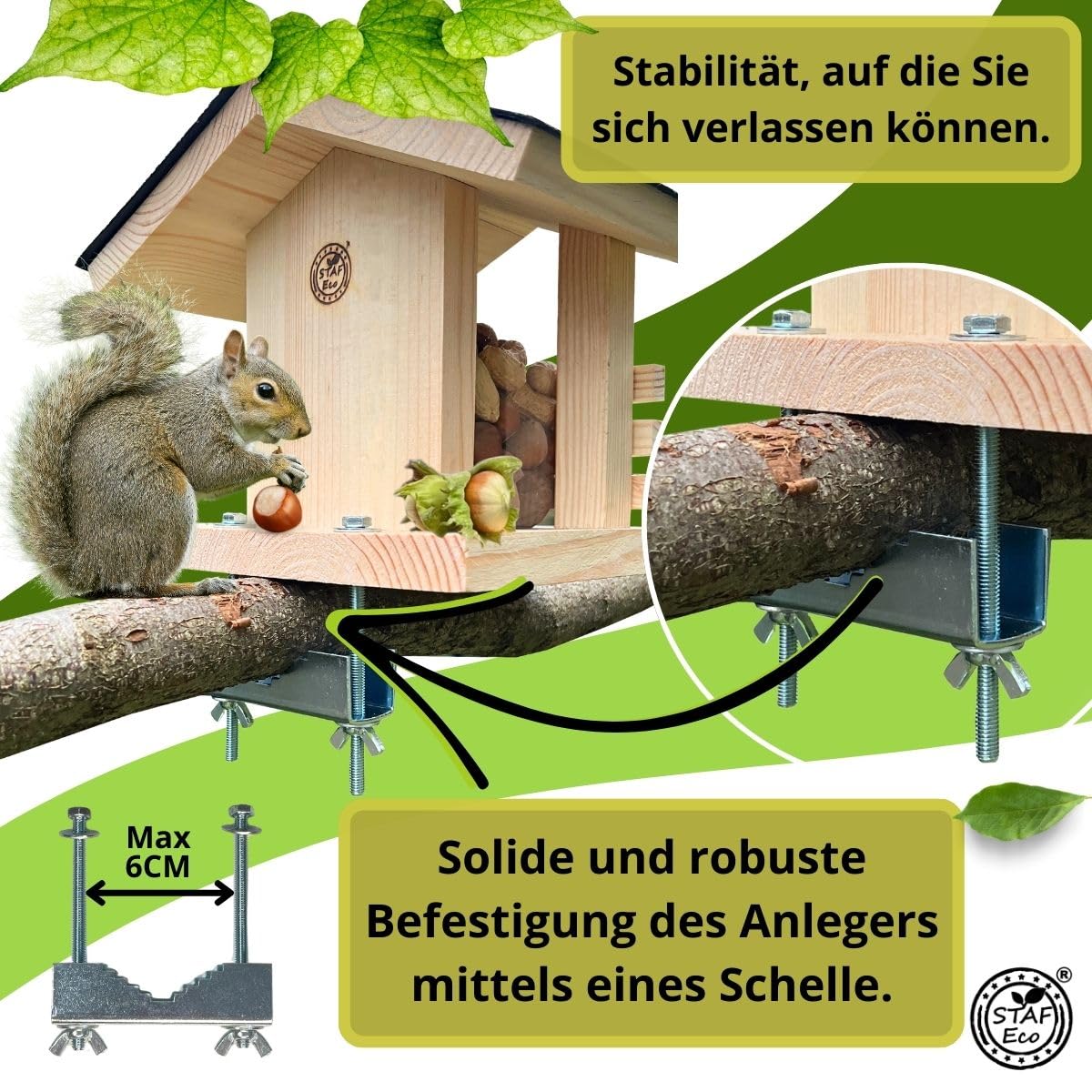 Eichhörnchen Futterhaus aus Holz für Balkon oder Baum wetterfestes Futterhaus für Eichhörnchen mit Haselnüssen und Eicheln stabiles Eichhörnchenhaus für Garten & Terrasse Made in EU (Satteldach)