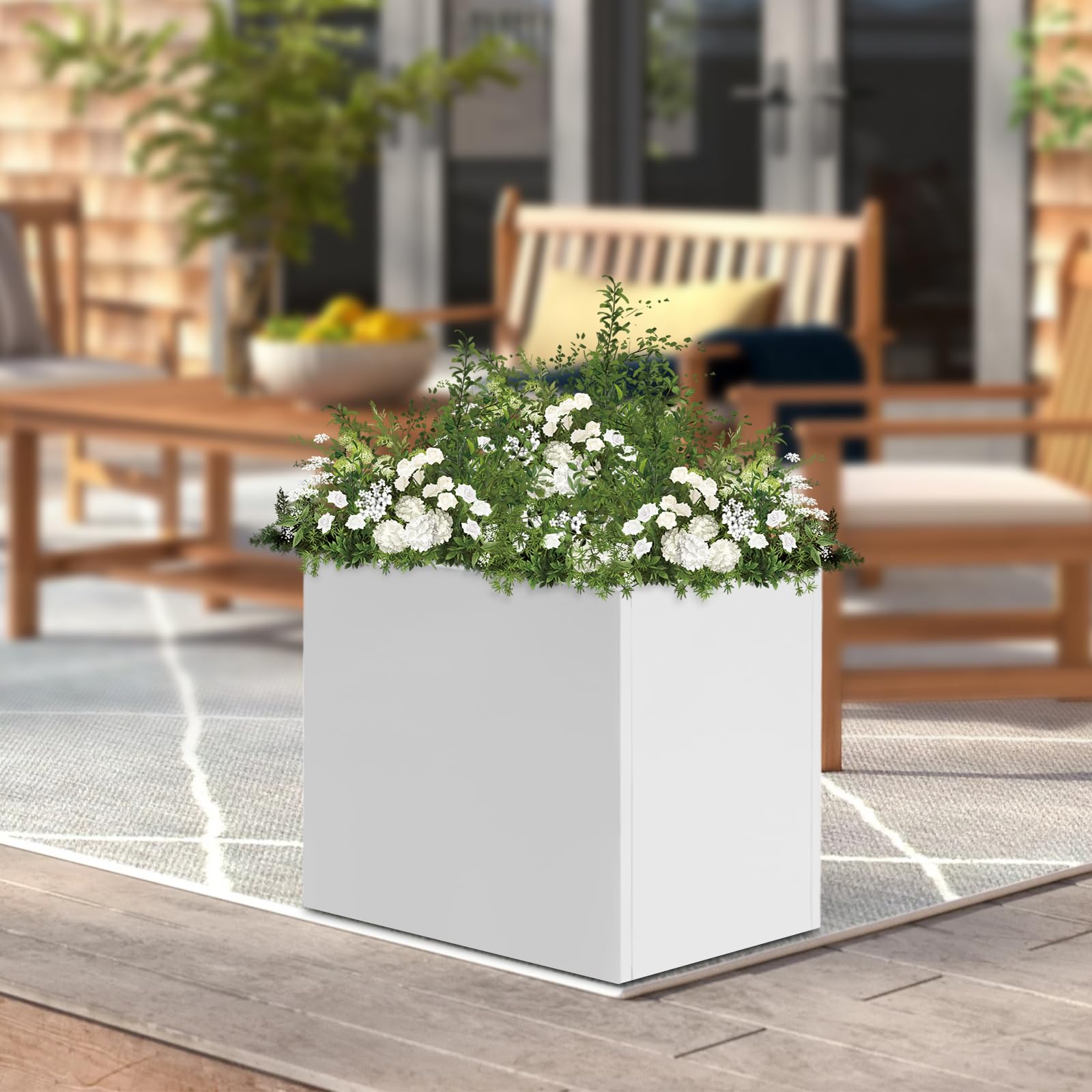 Jardinière Carrée 60x60x60cm Acier Pot à Plantes Cubique Extérieur Blanc
