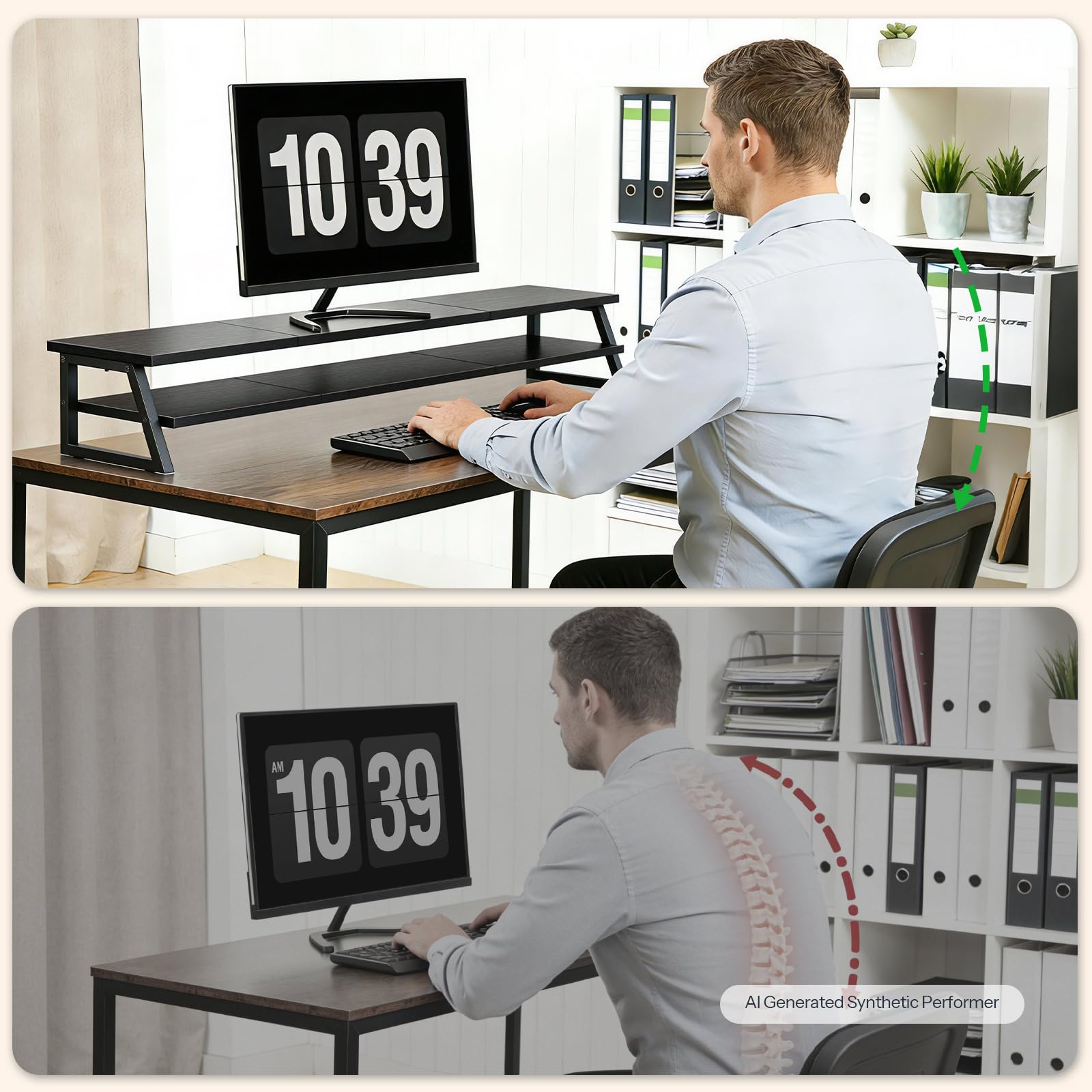 HOOBRO Supporto Monitor Scrivania a 2 Livelli per 2 Monitor, Supporto per Monitor con Rialzo per Monitor, Mensola da Scrivania per Ufficio con Spazio Contenitore, Accessori, Nero EBB122CJ01