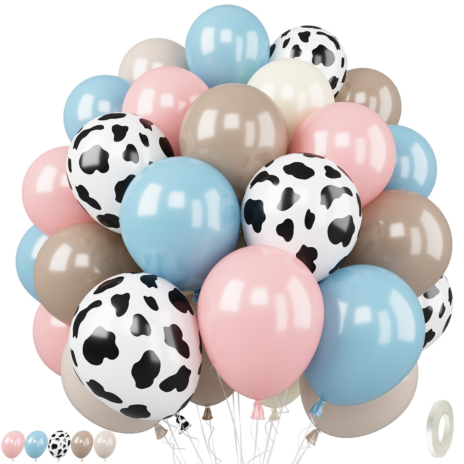 Cow Print Balloons, 12 Inch Baby Pink Blue Cow Print Latex Balloons, 50 Pcs Light Blue Pink Apricot White Balloon for Baby Shower Birthday Cowboy Cowgirl Western Rodeo Farm Gender Reveal Party Decor — image 1