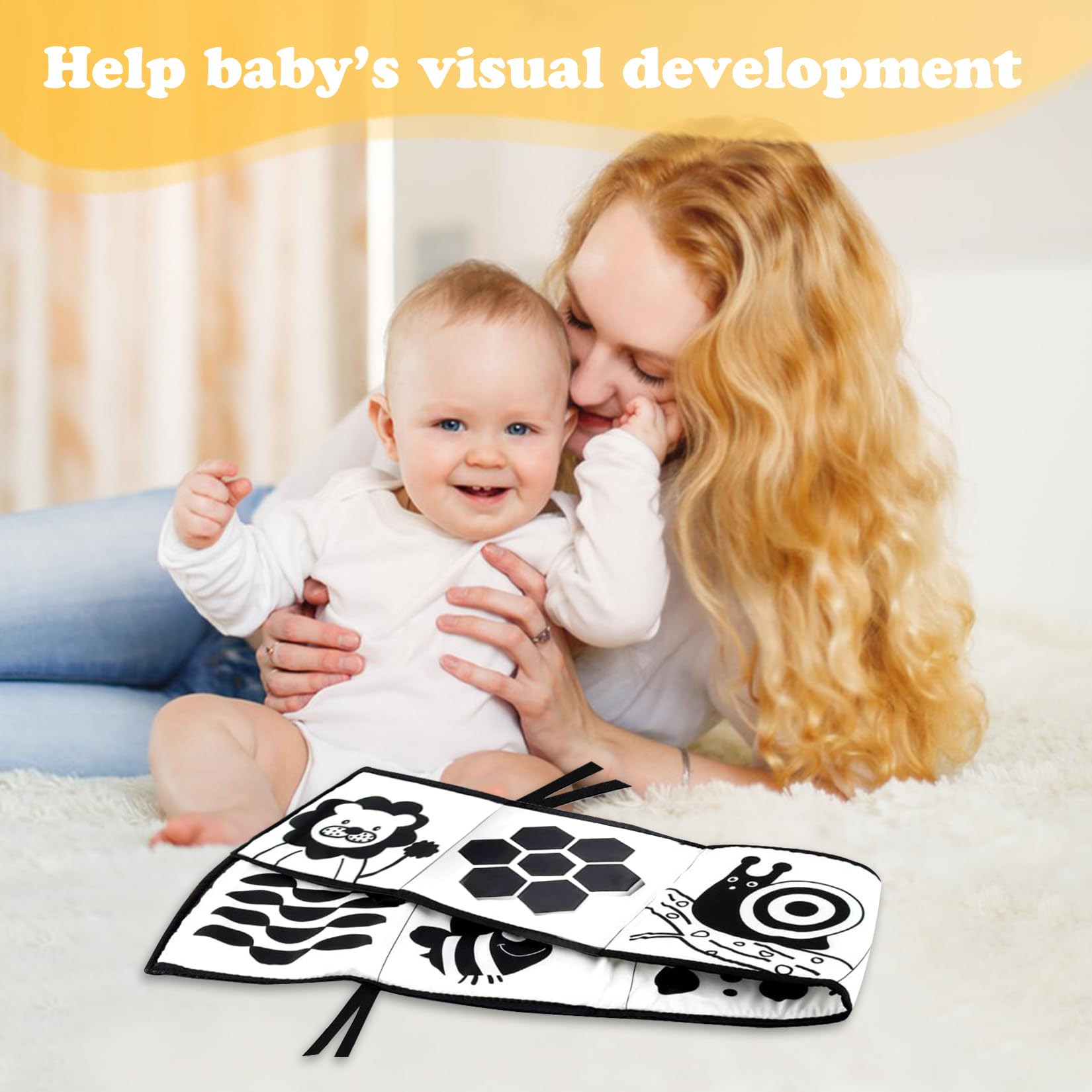 Libro Sensoriale Bianco E Nero Per Neonati - Giochi Educativi 0-12 Mesi Per Sviluppo Visivo - Foto 2