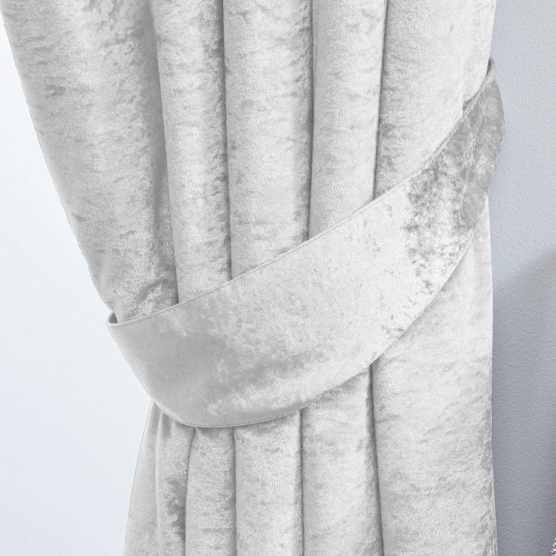 John Aird Crushed Velvet Fully Lined Eyelet Curtains (White, Pair Of Tiebacks) โ image 1