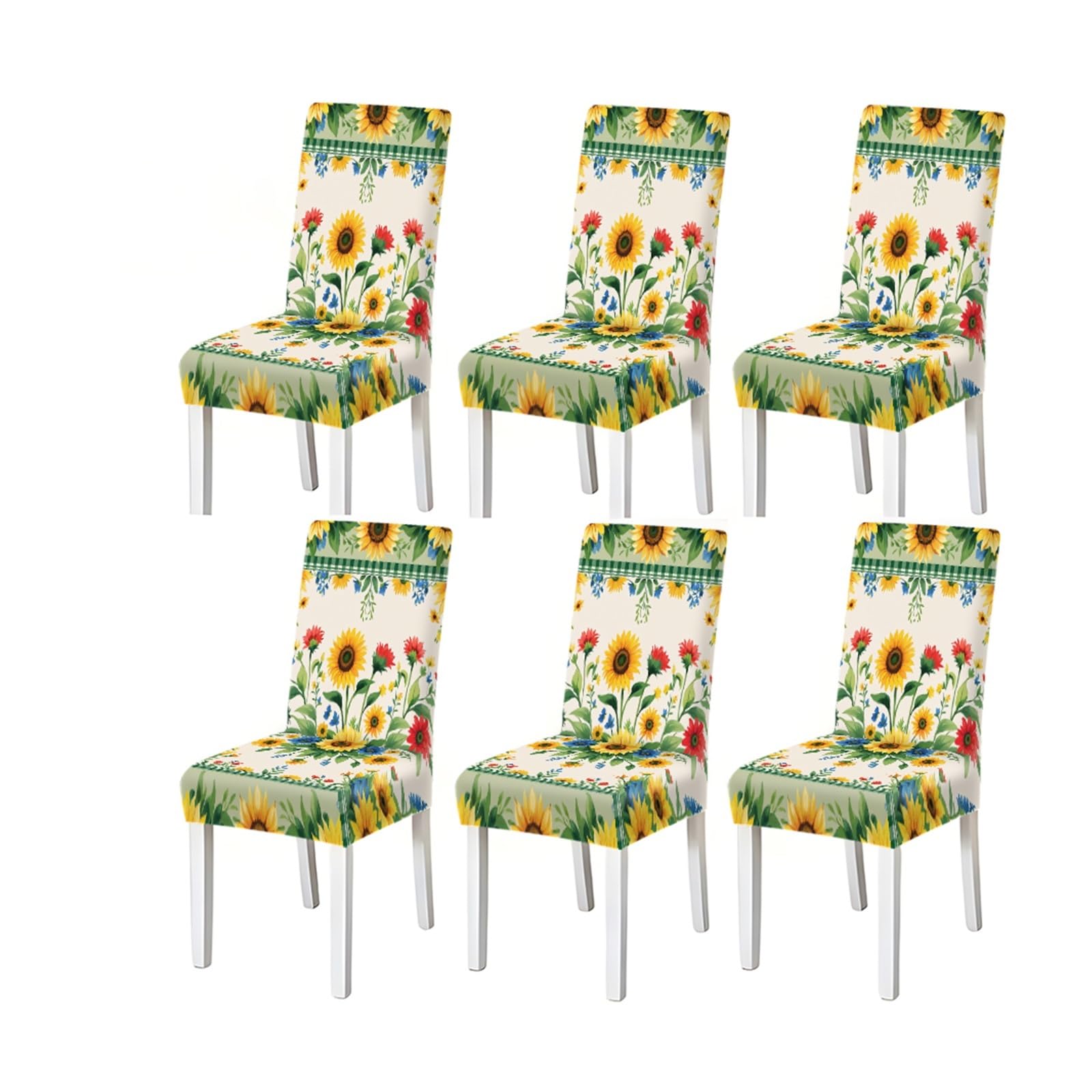 KXUAUV Sunflower & Plaid Print Stretch Dining Chair Covers, Set Of 2/4/6 Seat Protectors for Restaurant Hotel Party(6PCSChair cover)