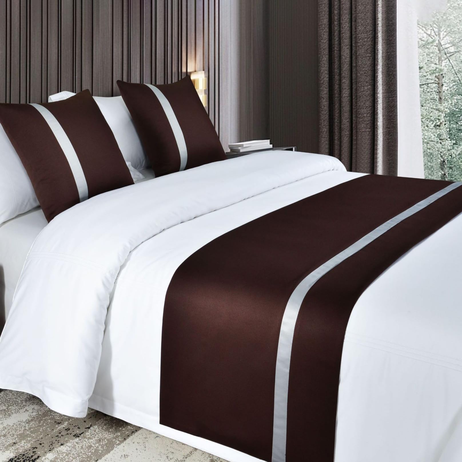 Modern Brown Hotel Bed Runner 50x240cm - Satin Patchwork Throws for King Size Bed, Slish Bedding Accent & Foot of Bed Protect, ry Bedspreads