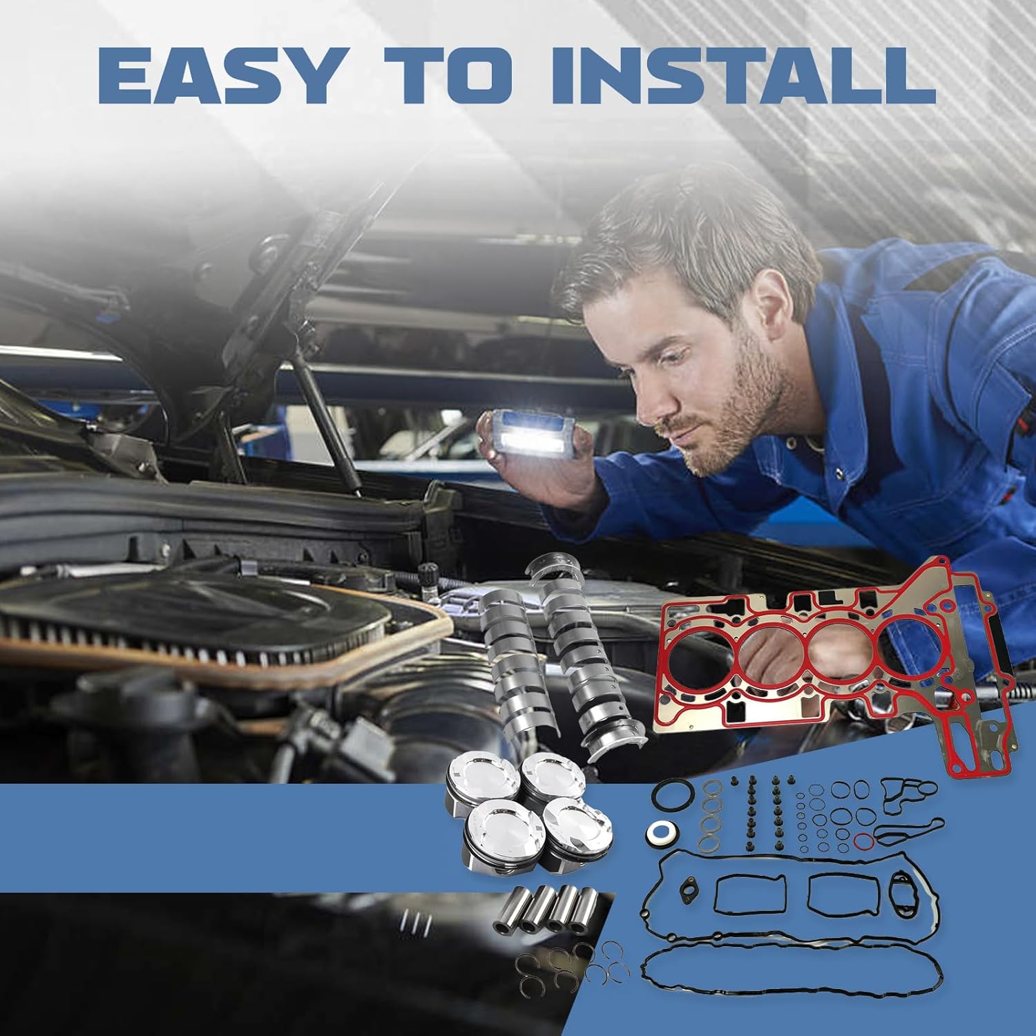 4x Pistons Rings Φ84mm / CR 10:1+ N20B20 Cylinder Head Gasket Set+Con Rod & Crankshaft Main Bearing Set for 328i 428i X3 F10 F30 F33 E84 F25 N20 N26 2.0