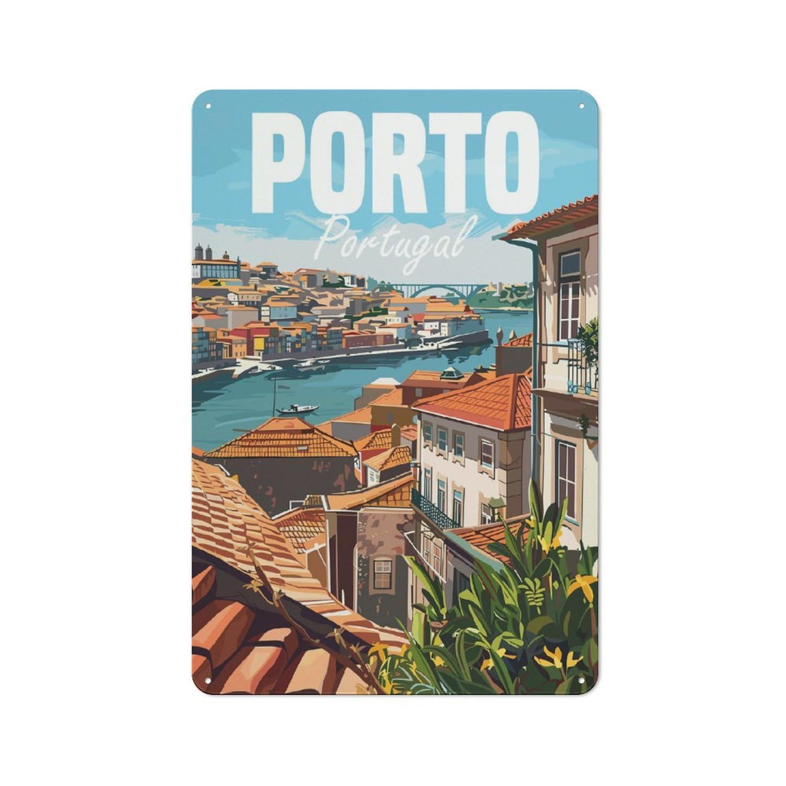 Junmoney Vibrant Porto Vintage Metal Sign 30X20cm For Guest Room Or Hallway, Suited To Guest Room Decorators