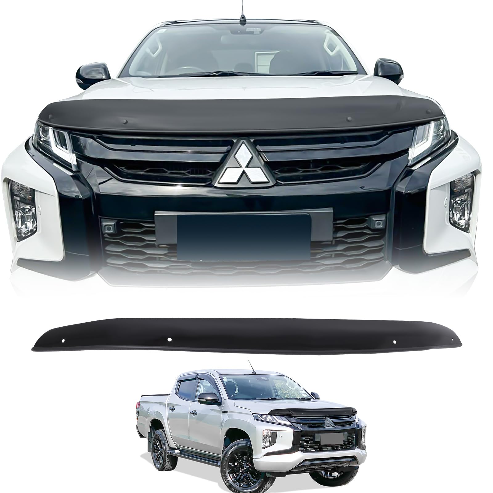 Motorhaubenschutz Steinschlagschutz für Mitsubishi L200 Triton 2019-2022, PMMA Acryl, UV-beständig, wetterfest, glänzend schwarz