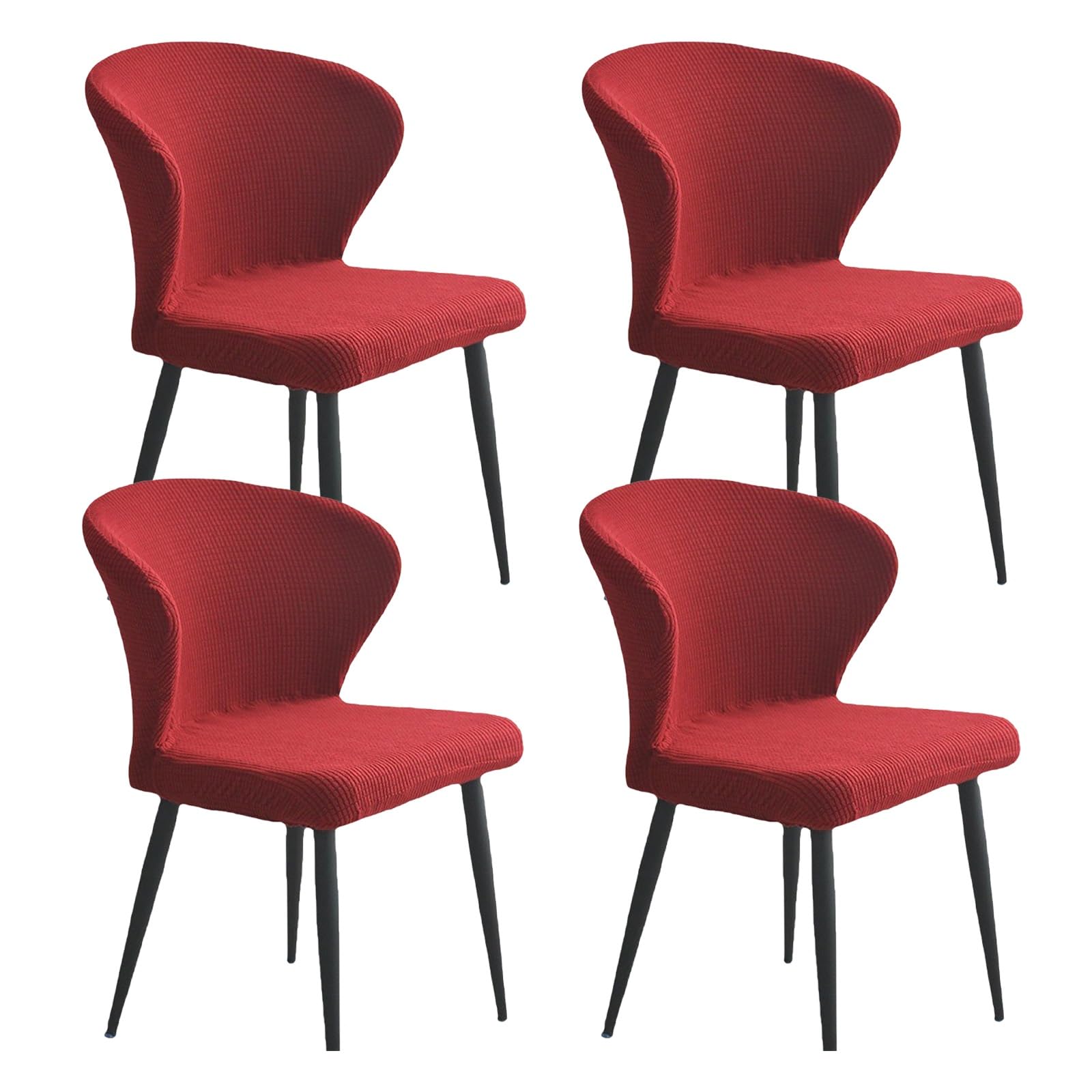 Housse de chaise à dossier incurvé lavable extensible couleur unie bordeaux lot de 4