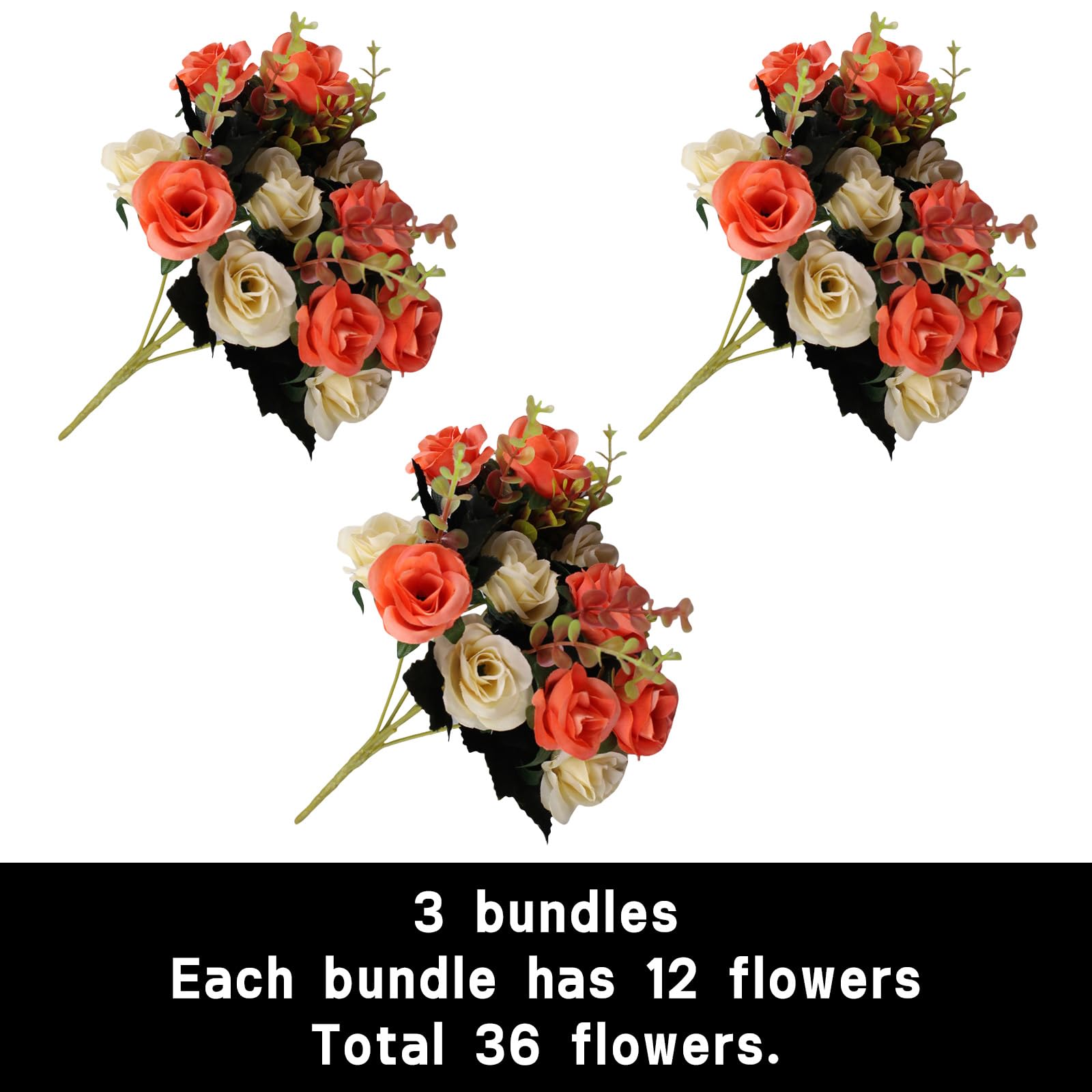 astylishome Fake Flowers for Decoration 36 Pcs Faux Roses Artificial Rose Natural and Realistic Flower for Home Garden Party Wedding Bouquet Office Decorations 0106 - Image 2