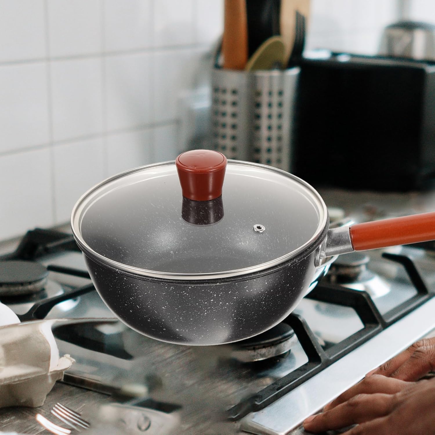 Wood Handle Nonstick Warming Pot Lid Lightweight Melting Small Pot for Home Cooking and Camping and Beech Material