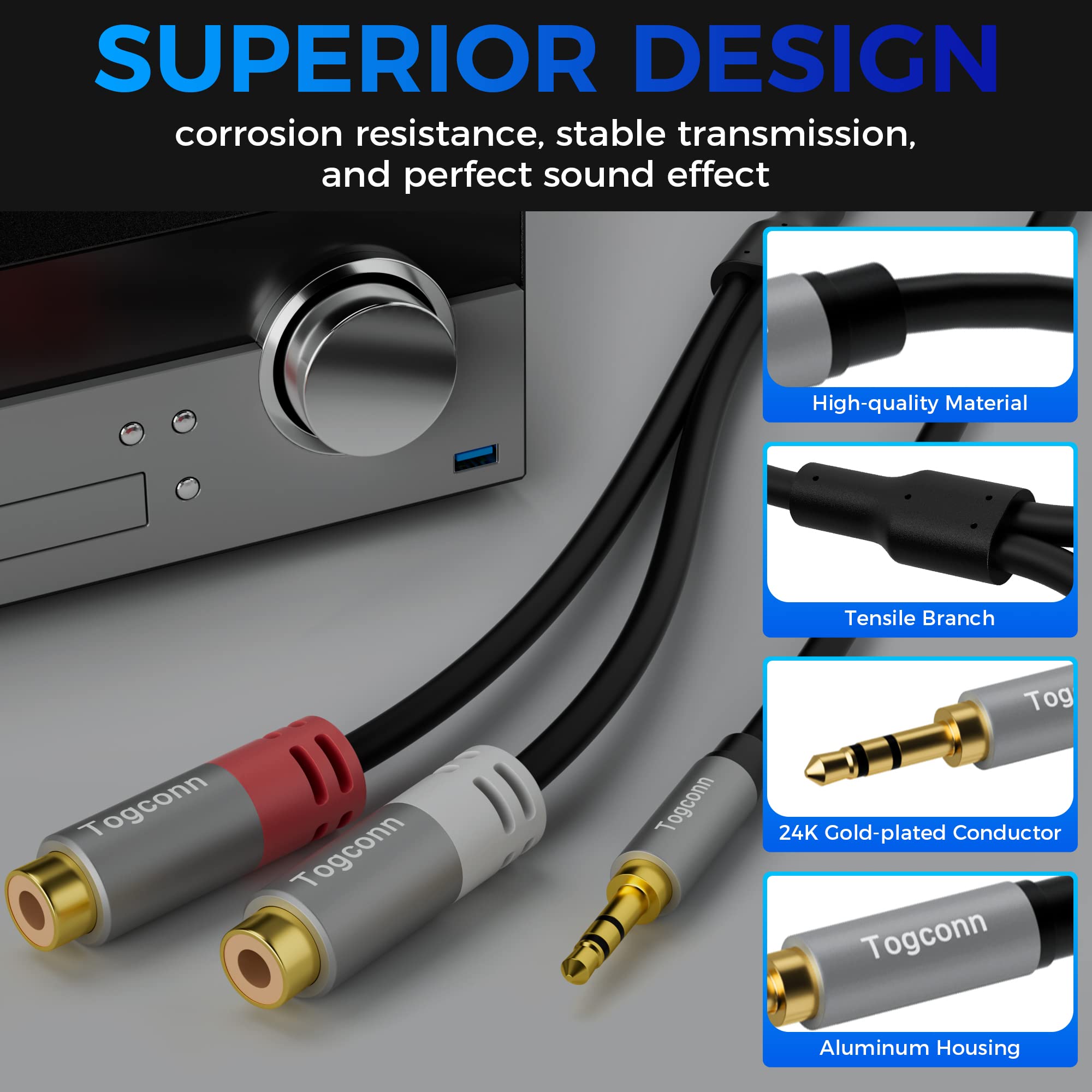 Adaptador De Audio Téreo, Cable Divisor De 2 RCA Hembra A 3,5mm