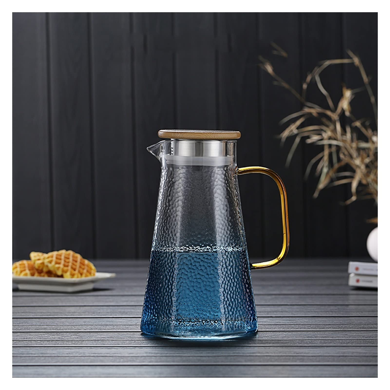 Krüge Blauer Glaskrug mit Deckel und Griff einfach sauber hitzebeständige Borosilikat -Glas -Teekannen for Saftmilch kalt oder heiße Getränke Wasserkrug (Size : 1.1L)