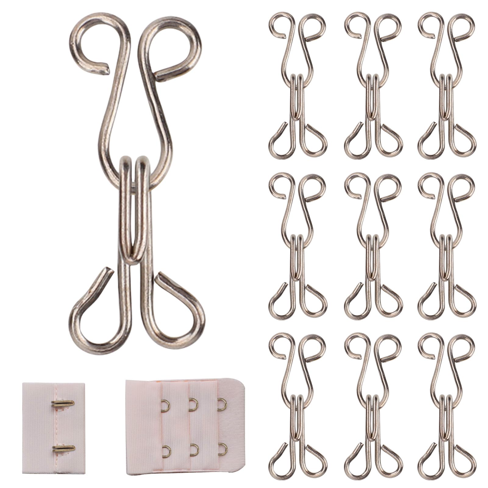 10 ganci per cucire e chiusura con occhi, sostituzione ganci per reggiseno, ganci grandi e chiusura con occhi per reggiseno, giacca di pelliccia e abbigliamento Occhiello per abbigliamento (Nero)