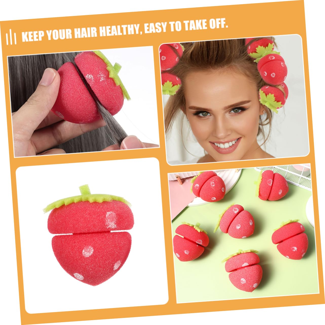 Beavorty 24Pcs Strawberry Hair Curlers Soft Sponge Rollers for Heatless Curls for Hair Styling Comfortable and Easy to Use for Daily Makeup and Sleeping