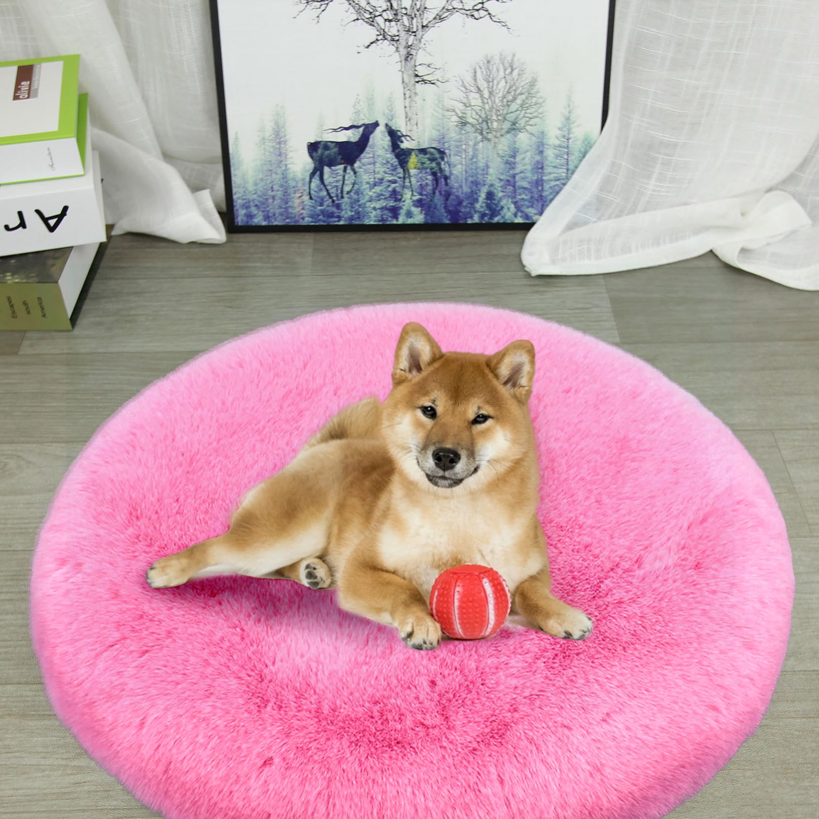 Photo 1 of Eanpet Calming Dog Bed for Crate Washable Dog Sleeping Mat Fluffy Faux Fur Dog Sofa for Small Dogs Soft Plush Cat Crate Pad Indoor Round Dog Chair Kennel Pad,Pink,20Inch S-19.7 Inch Pink