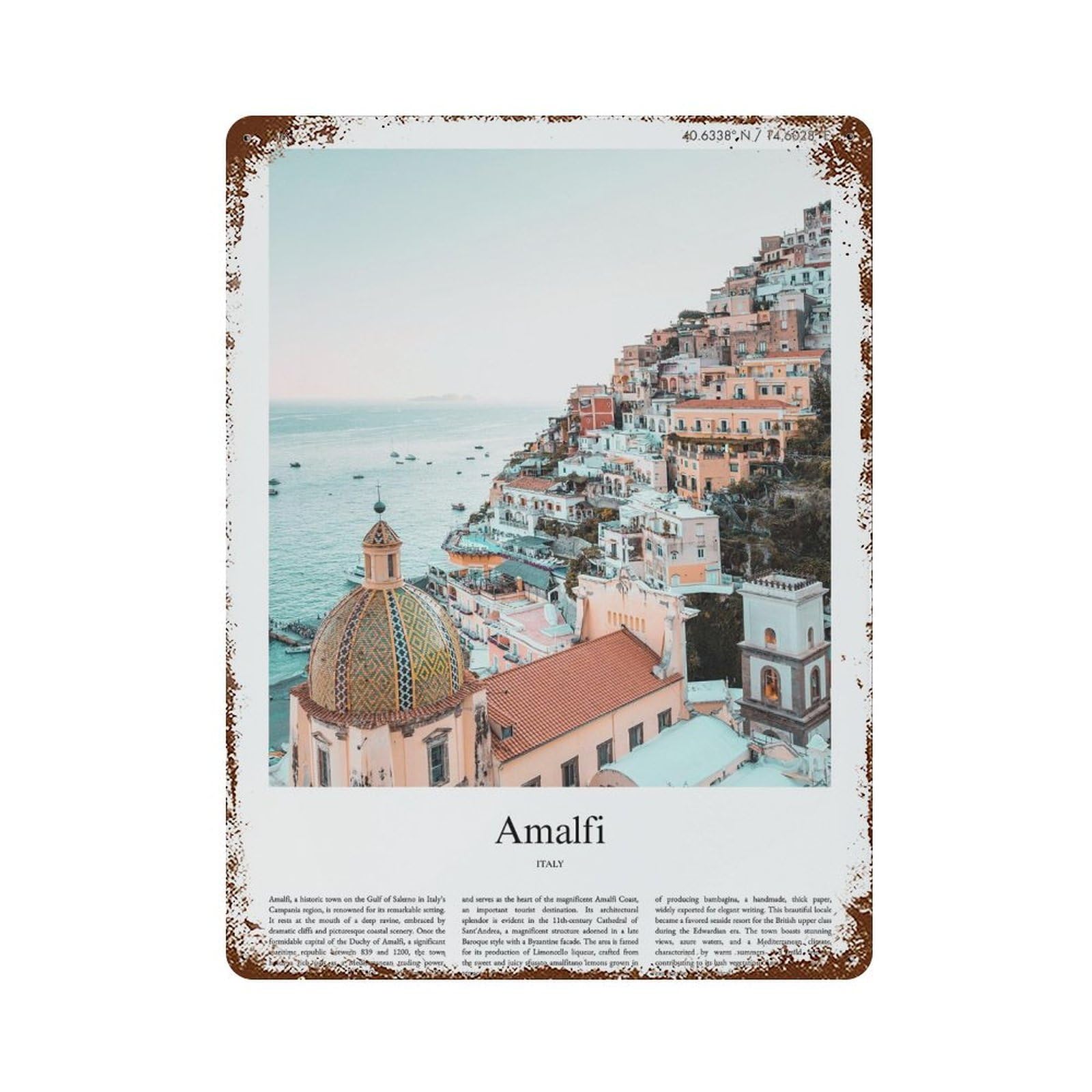 xiaoxiaoshen Amalfi Italy City Scenery Wall Decor Art Metal Tin Poster Modern Home Decor Art Home Bar Shop Decorations Vintage Sign 40x30cm