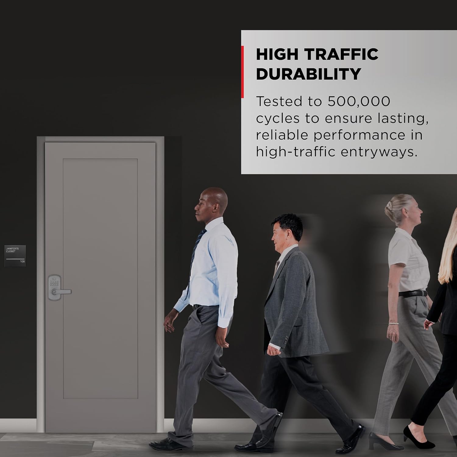 Kwikset SmartCode 955 Kingston SC1-Keyway Light Commercial 10-Button Keypad Satin Chrome Electronic Lever, with Convenient Keyless Entry, 3-Year Battery Life, High Traffic Durability